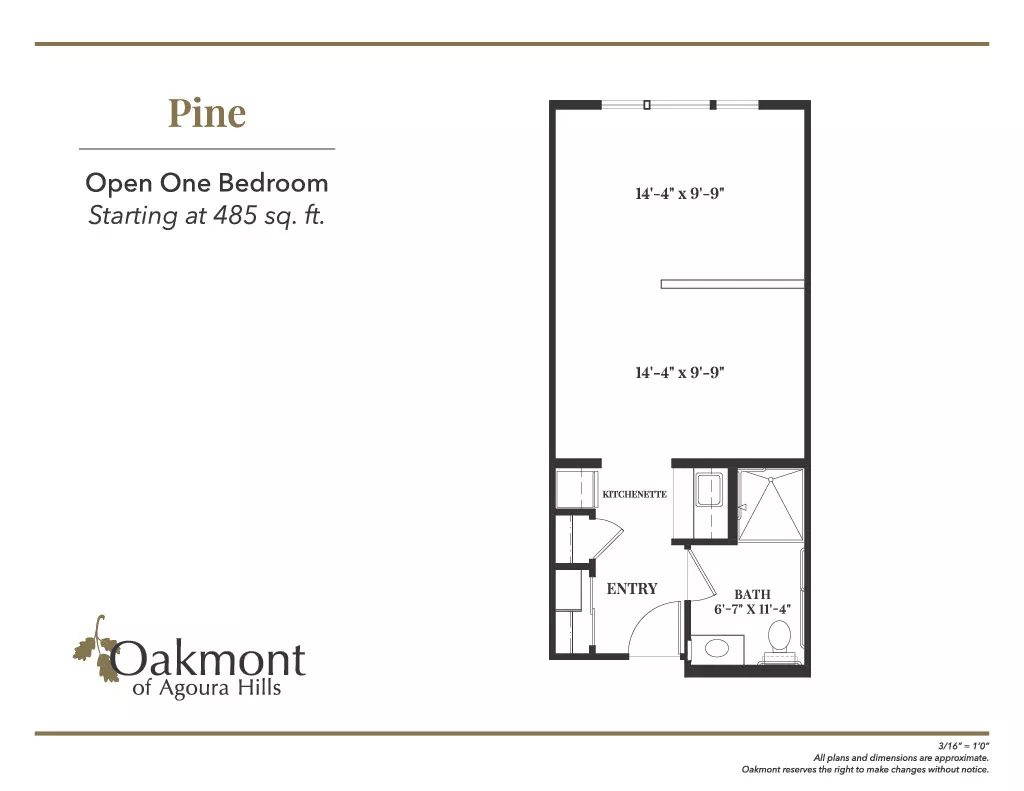 Pine open one bedroom floor plan