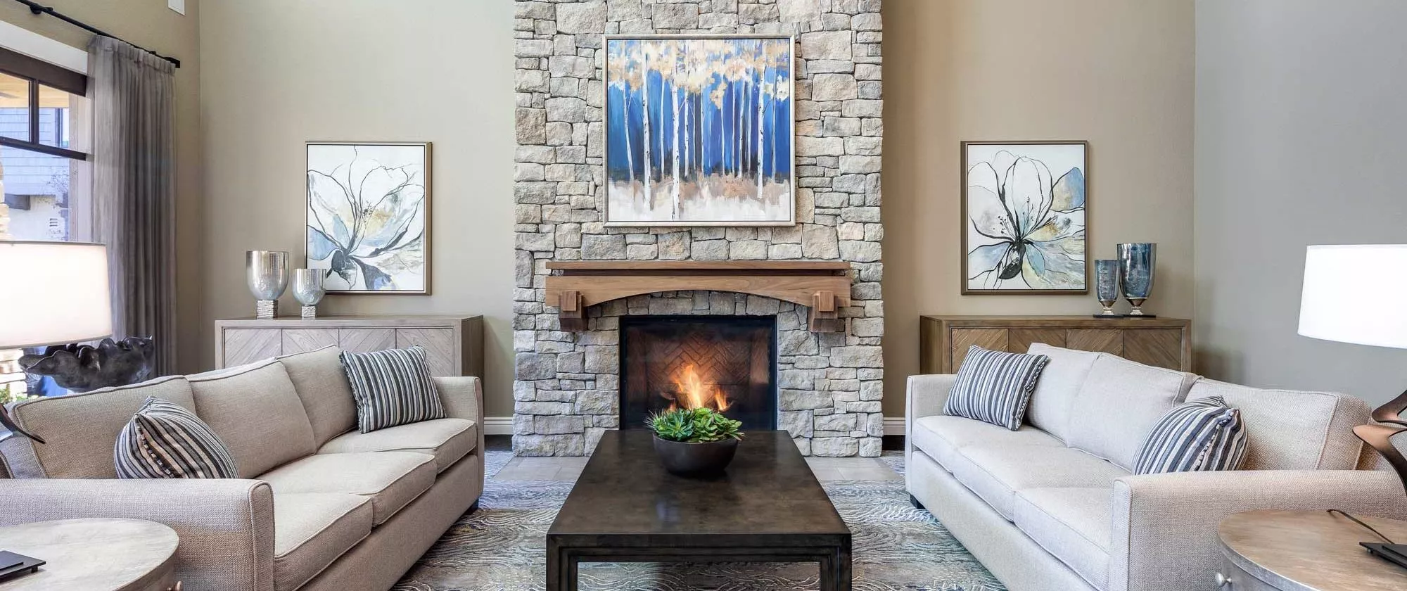 Agoura Hills Lounge with sofas and fire place