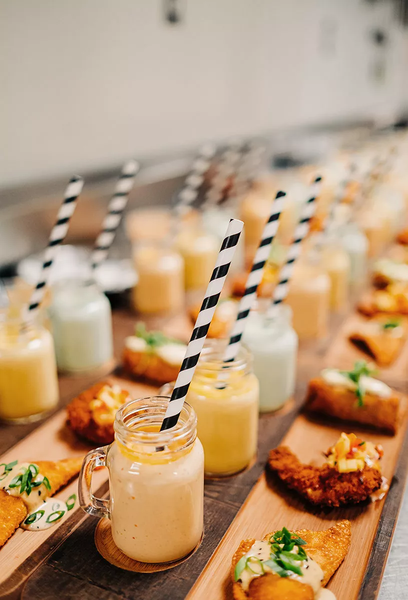Drinks in Maison Jars and appetizers on the tray