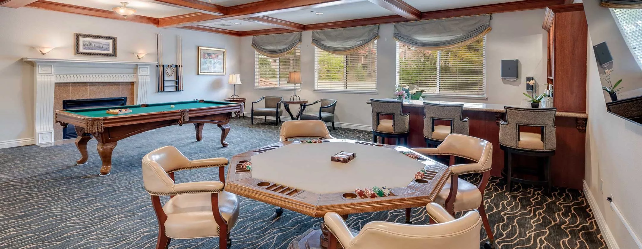 Chino Hills entertainment room with game table