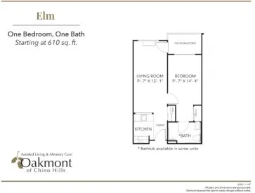Elm one bedroom floor plan