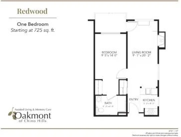 Redwood One bedroom floor plan