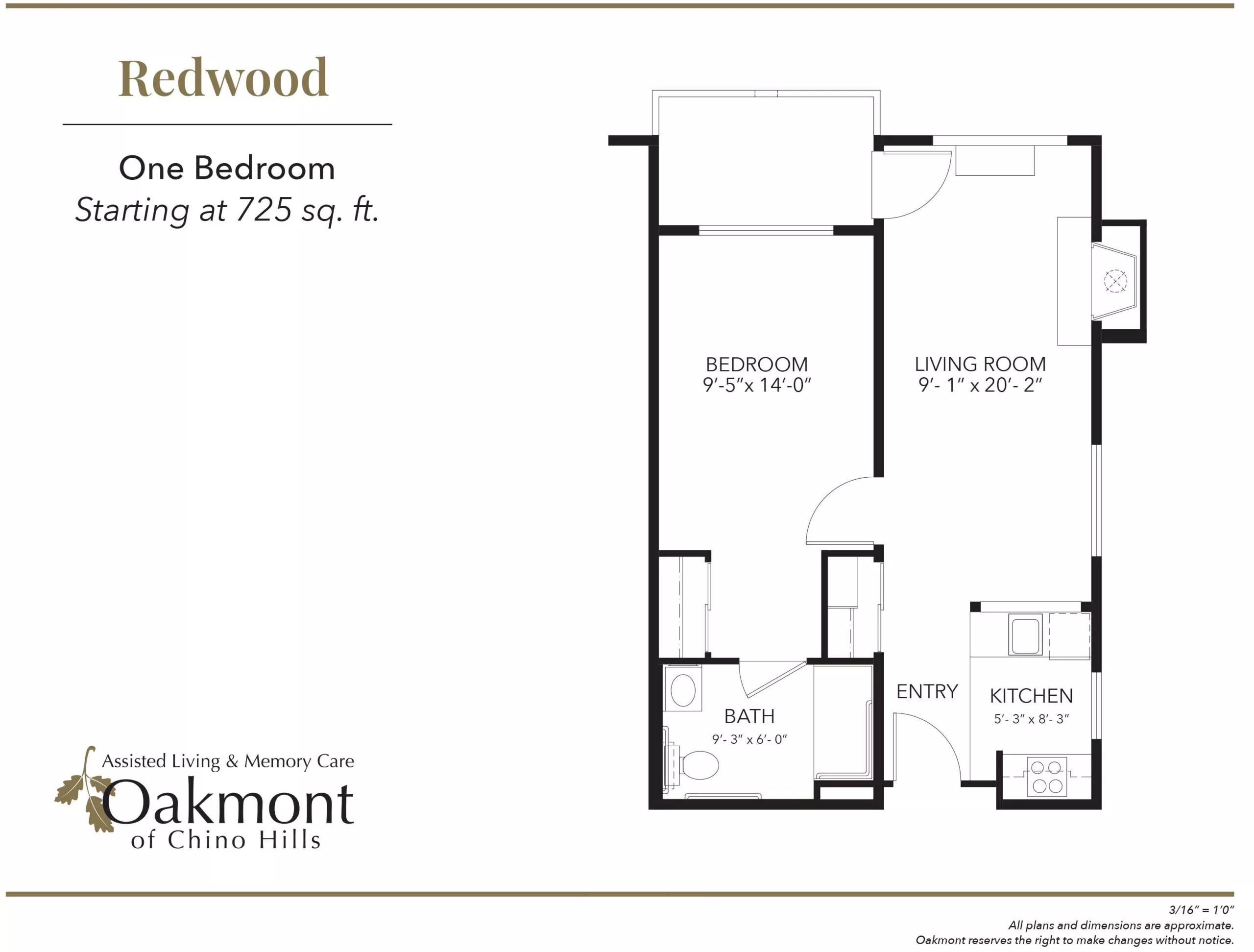 Redwood One bedroom floor plan