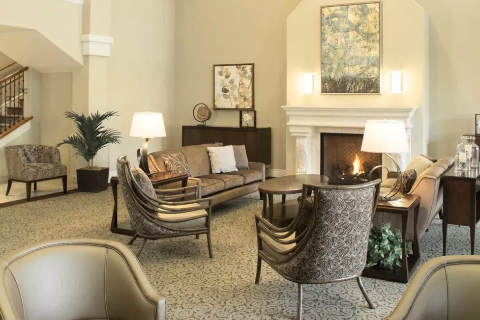 Concord lounge seating area with fire place