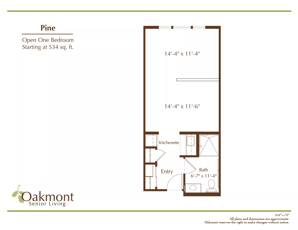 Pine one bedroom floor plan