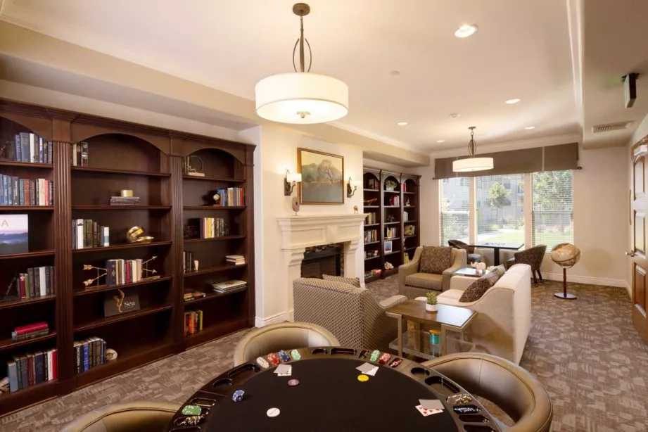 Fair Oaks with game tables and book shelves