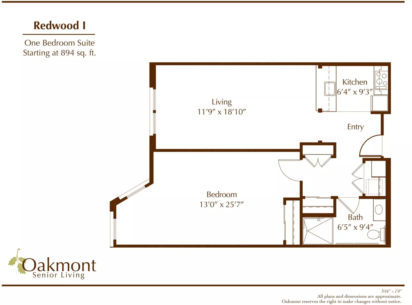 Redwood one bedroom floor plan