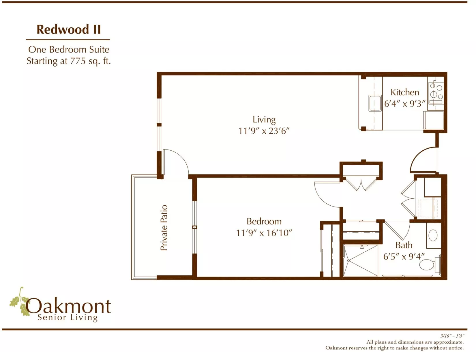 Redwood one bedroom floor plan