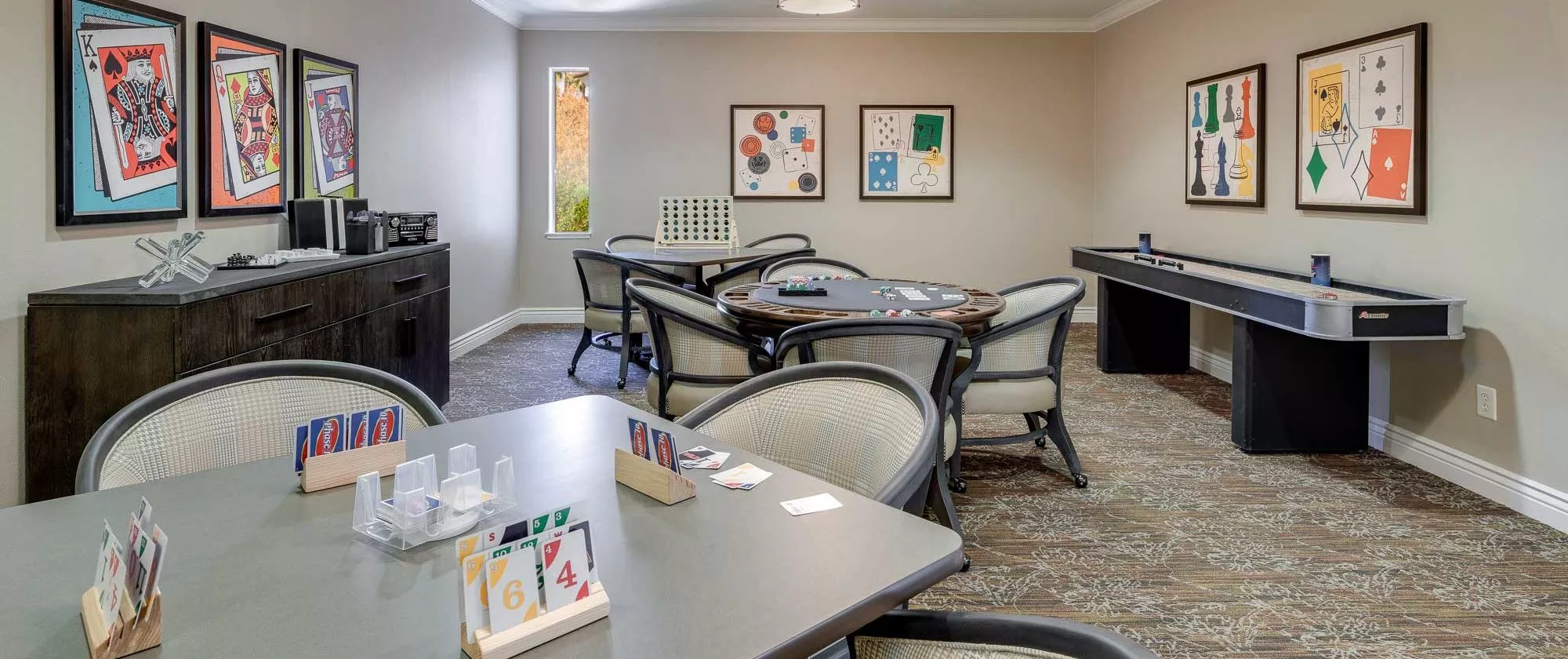 Las Vegas activity room with tables and games