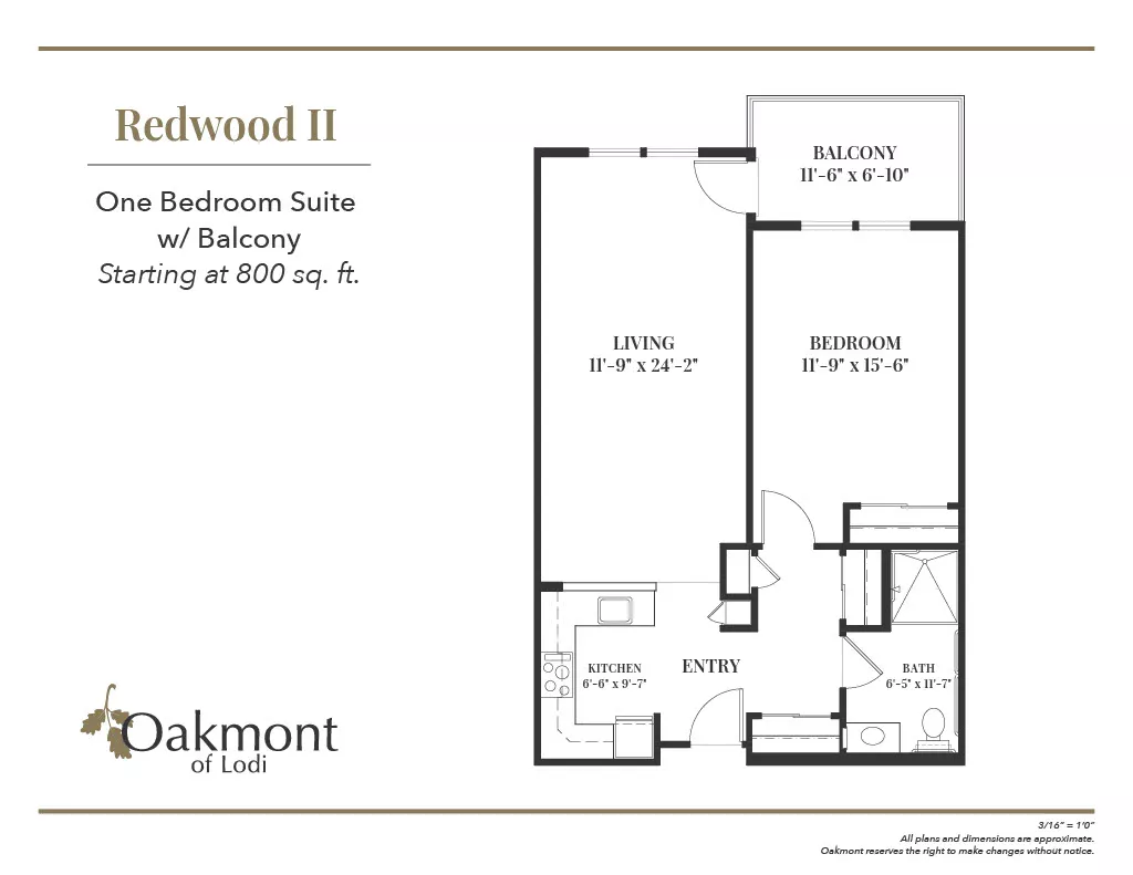 Redwood one bedroom suite floor plan