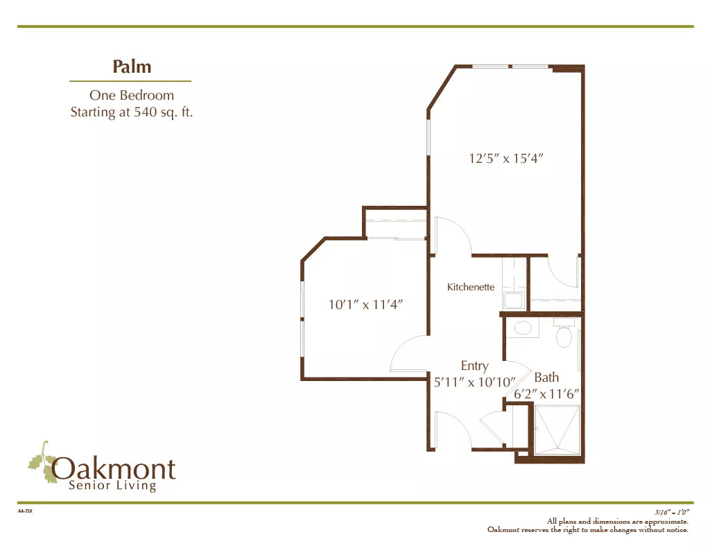 Palm one bedroom floor plan