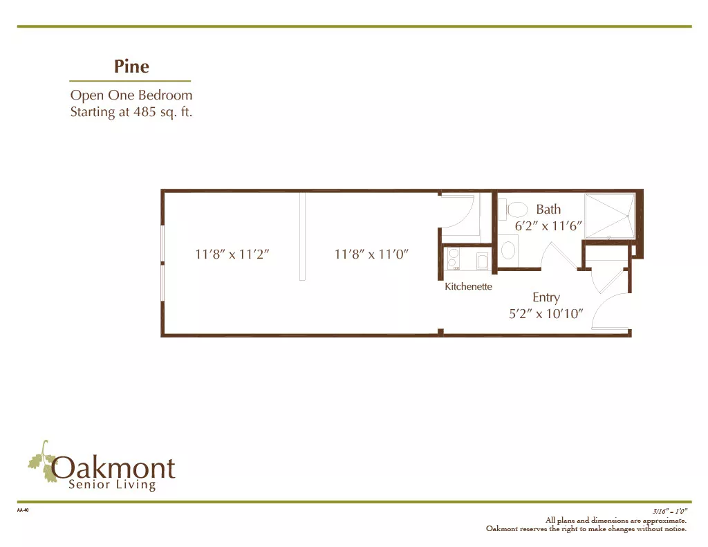 Pine Open One bedroom floor plan