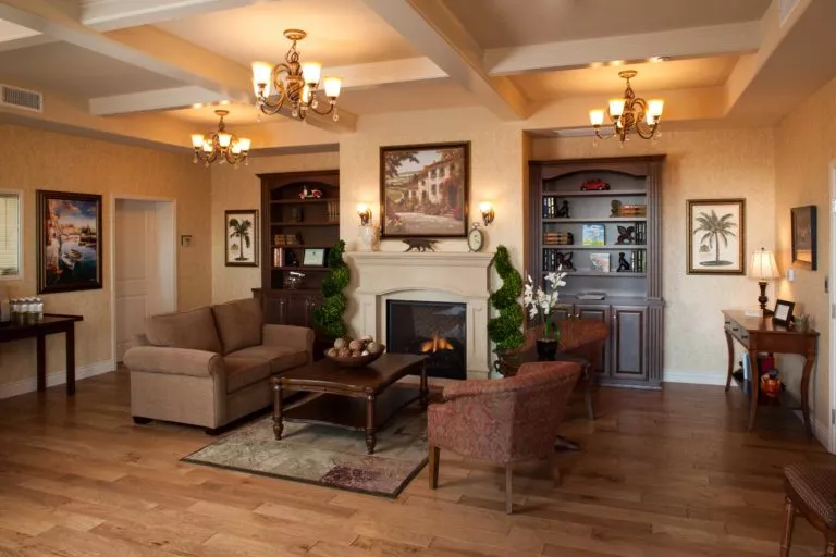 Montecito seating area with fire place