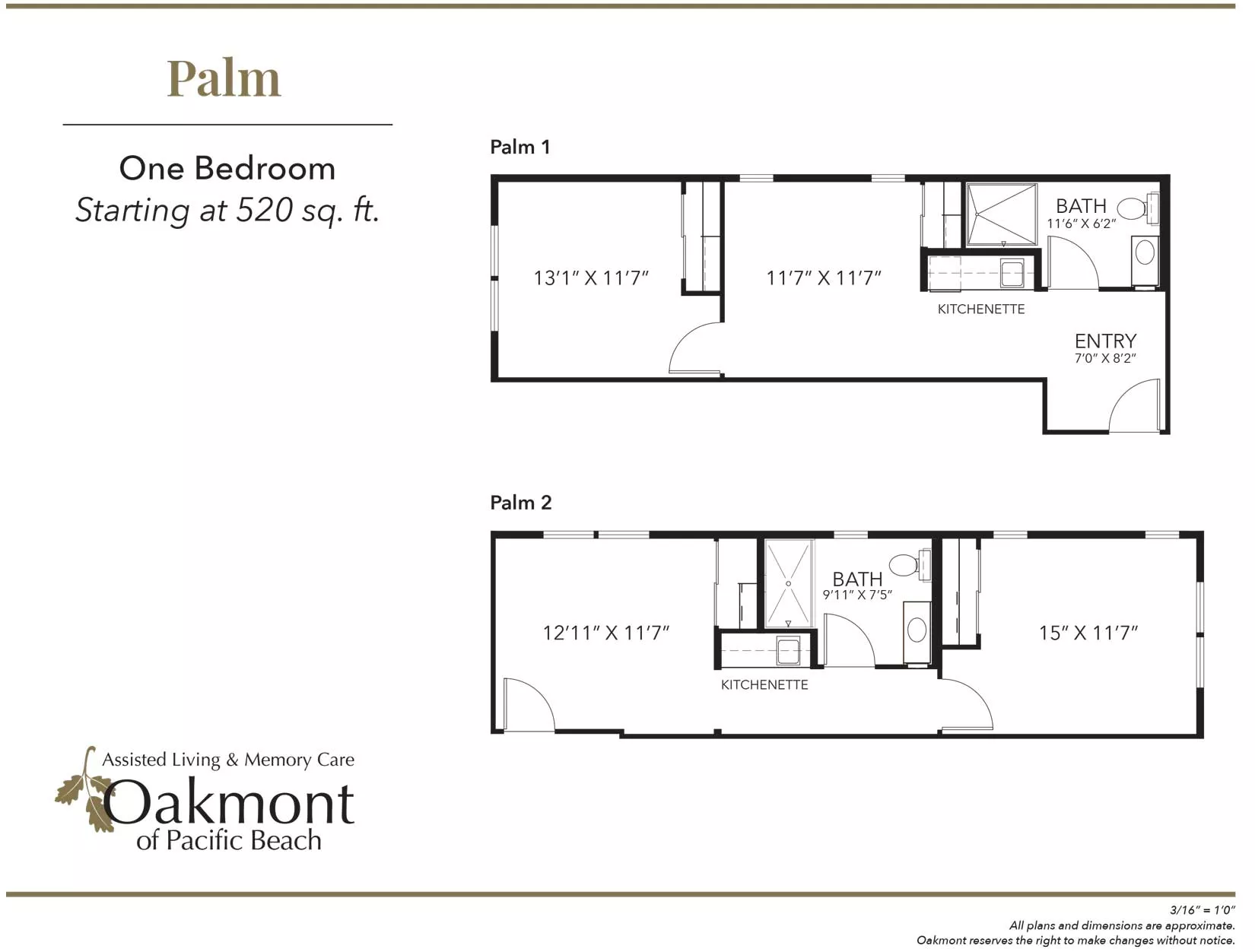 Palm 1 one bedroom floor plan