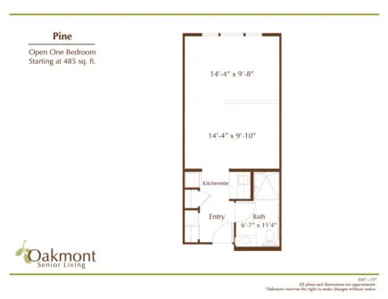 Pine open one bedroom floor plan