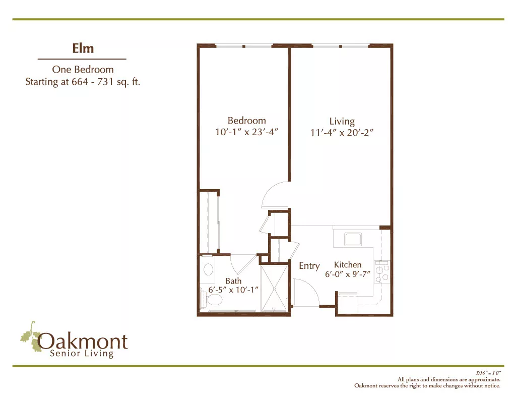 Elm one bedroom floor plan