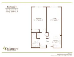Redwood 1 one bedroom floor plan