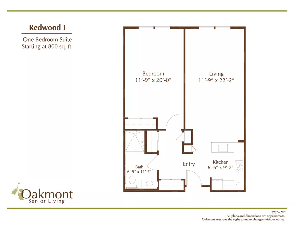 Redwood 1 one bedroom floor plan