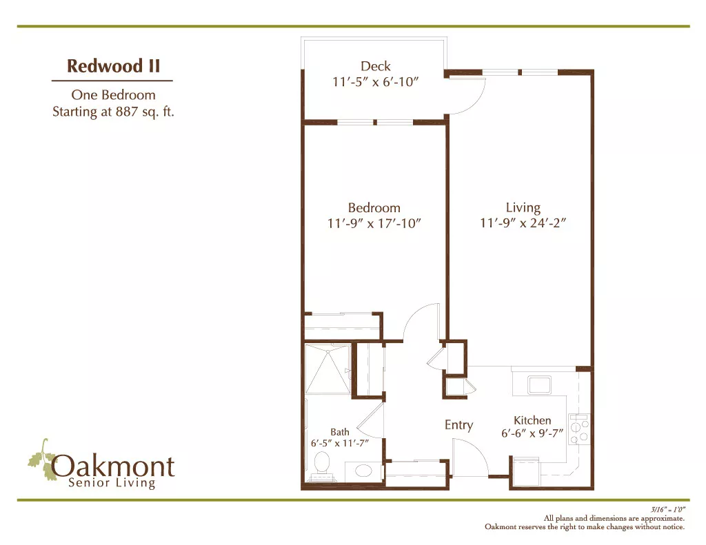 Redwood 2 one bedroom floor plan