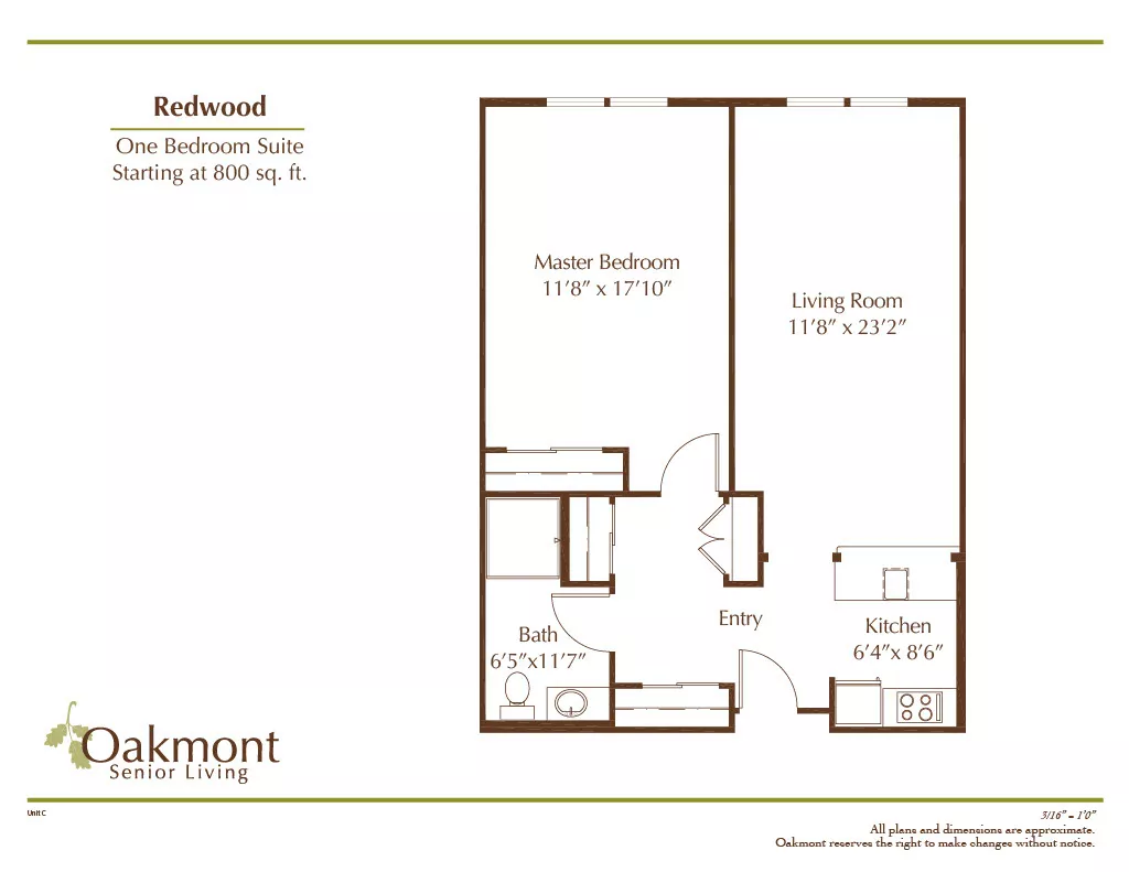 Redwood open one bedroom floor plan