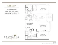 Del Mar Two Bedroom with den and patio floor plan