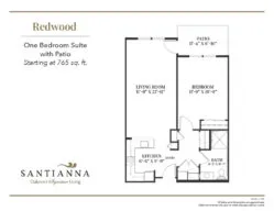 Redwood one bedroom with patio floor plan