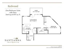 Redwood one bedroom with patio floor plan