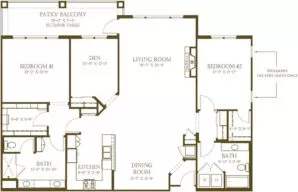 Granada Two bedroom with den and fire place floor plan