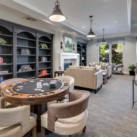 Silver Creek lounge with game table and book shelves