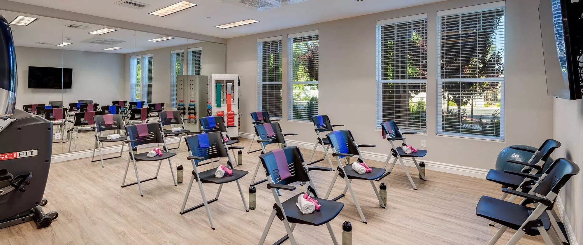 Silver Creek fitness room with activity chairs