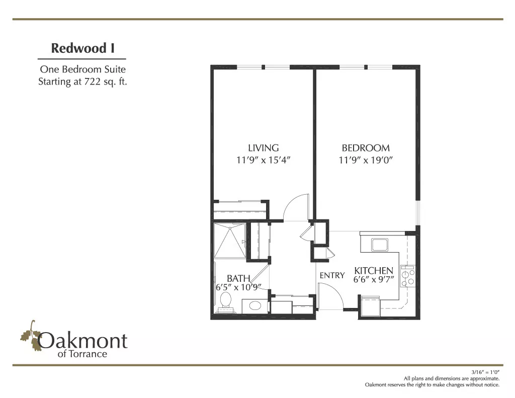 Torrance Redwood one bedroom floor plan