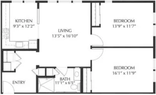 Torrance Walnut two bedroom floor plan