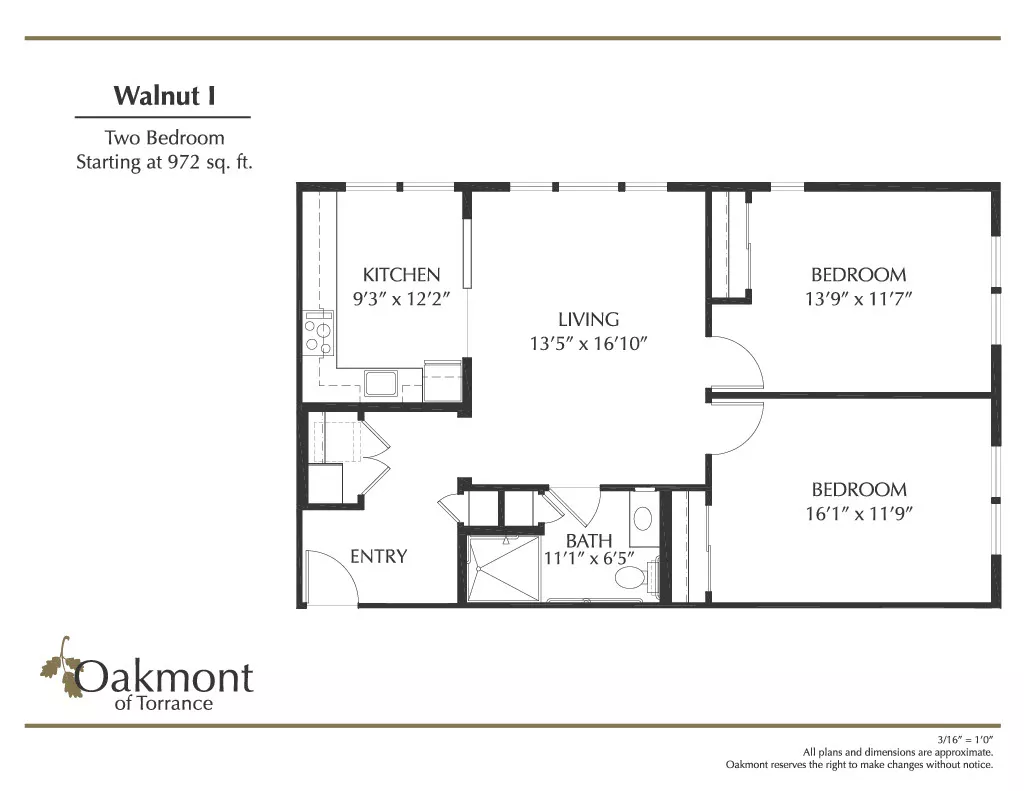 Torrance Walnut two bedroom floor plan