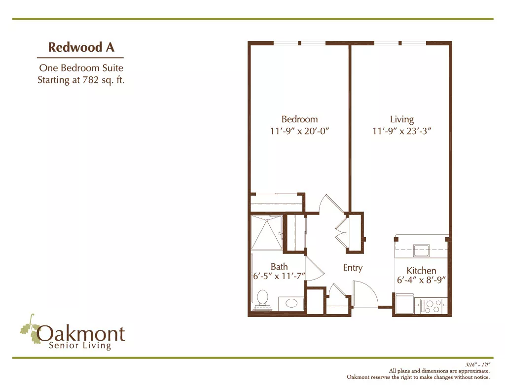 Redwood A one bedroom floor plan