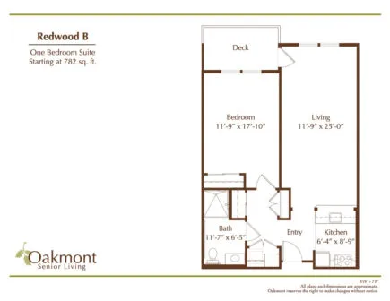 Redwood B one bedroom floor plan