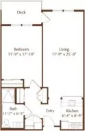 Redwood B one bedroom floor plan