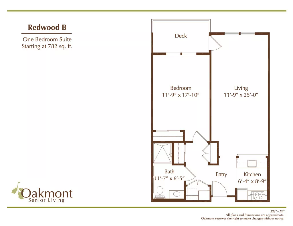 Redwood B one bedroom floor plan