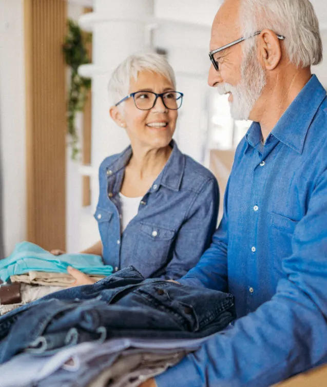 Senior man and woman are looking at each other