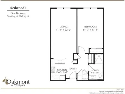 Redwood one bedroom floor plan