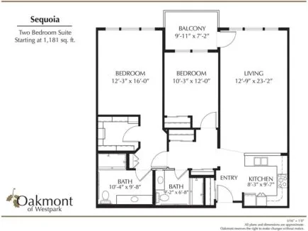 Sequoia two bedroom suite floor plan