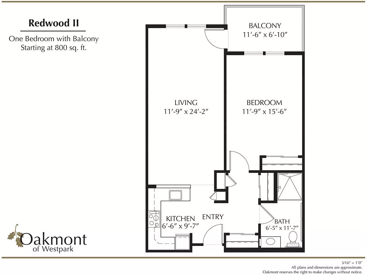 Redwood One Bedroom Suite with Balcony floor plan