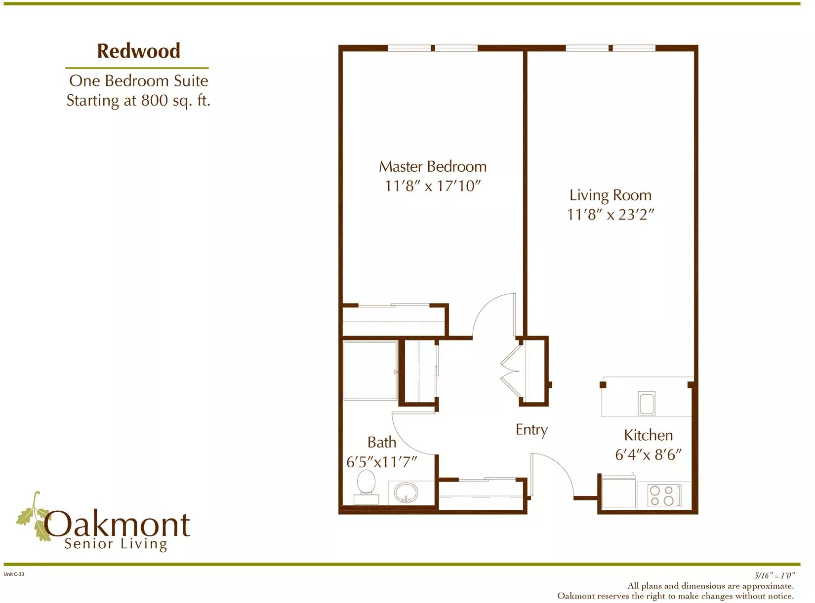 Redwood One bedroom suite floor plan