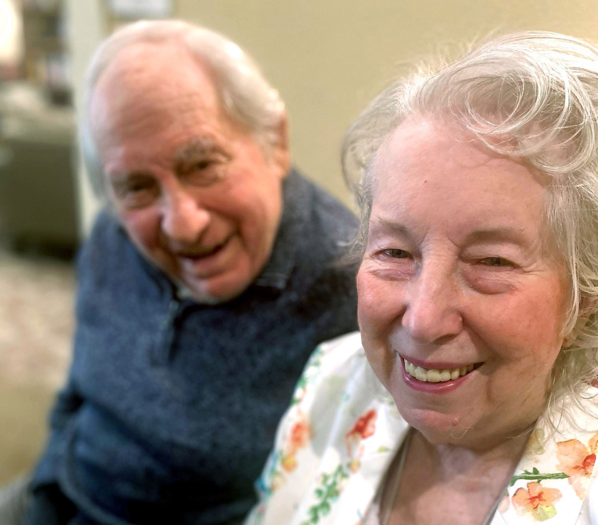 Fritz and Marjorie Buell, The elderly couple smiling.