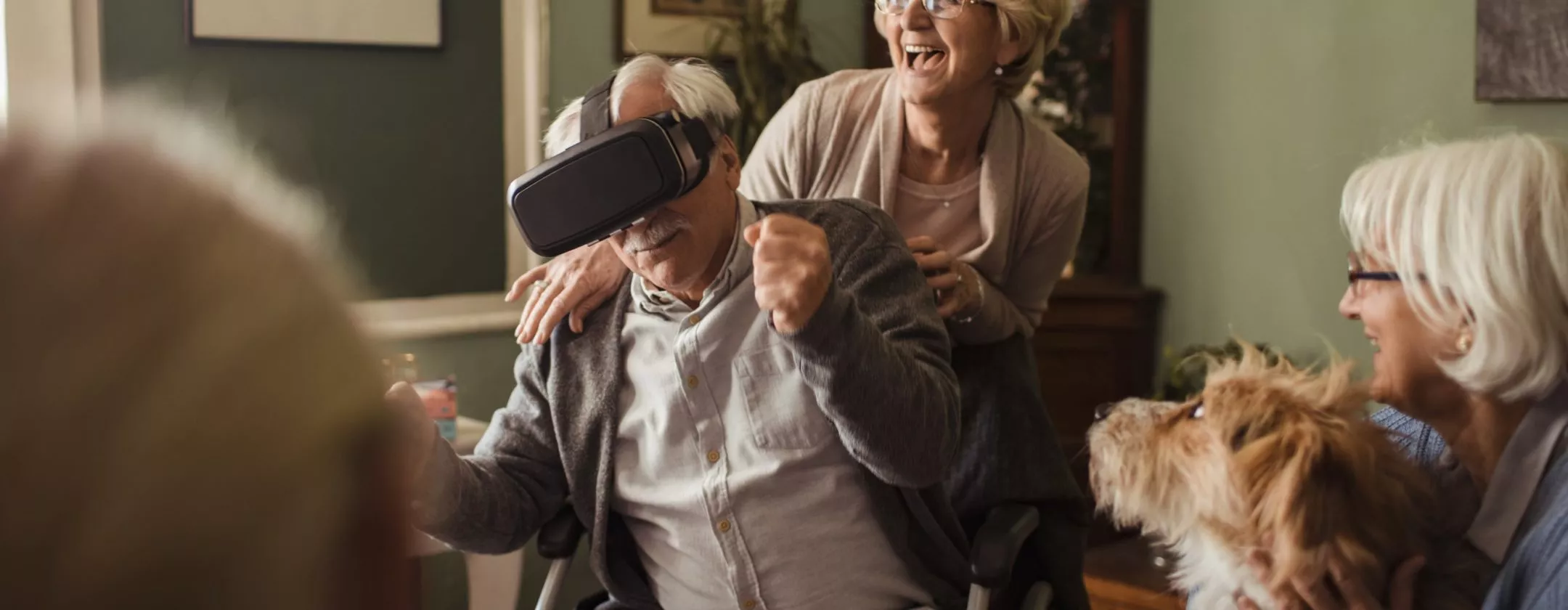 Seniors using virtual reality headset
